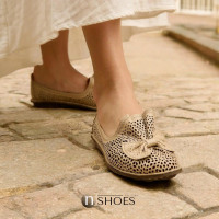 Women's beige ballet flats Anna Lucci 176423 148-1-03 NORMA 5208 with perforation made of genuine leather from a Turkish factory