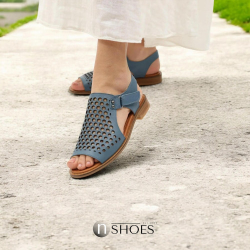 Жіночі сині босоніжки Anna Lucci Туреччина 171520 532-43 kot mavi 5212 зариті з перфорацією з натуральної шкіри