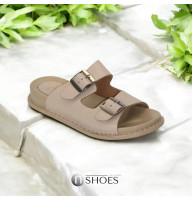 Женские бежевые шлепки Lonza Турция 171406 P32 BEJ 5214 из натуральной кожи