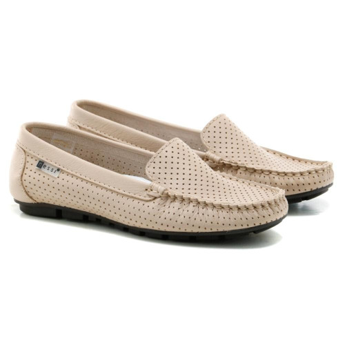 Women's beige moccasins Nessi Poland 17145-bez-12 5219