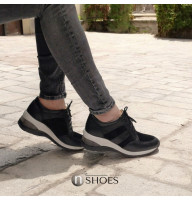 Женские черные кожаные демисезонные кроссовки Lesta 251-4341-1-10361031 5151 из натрульной кожи от польской фабрики