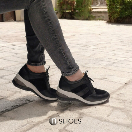 Women's black leather demi-season sneakers Lesta 251-4341-1-10361031 5151 made of genuine leather from a Polish factory