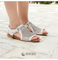 Женские белые босоножки Anna Lucci 184667 Турция 532-08 BEYAZ DERI KOGA 5235 элегатные с перфорацией на широкую ногу из натуральной кожи