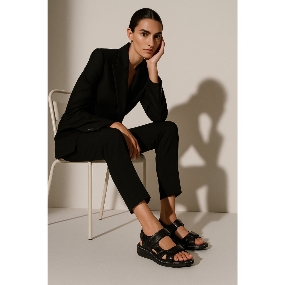 Женские черные босоножки Lonza 176753 2051 BLACK KOGA из натуральной кожи