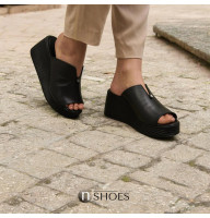 Женские черные кожаные шлепанцы на танкетке сабо Fabio Monelli Турция 171224 961-5-9-929 5241 элегантные из натруральной кожи