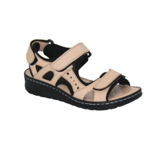 Women's beige sandals Lonza Türkiye 176751 2051 BEIGE 5244 casual with velcro made of genuine leather