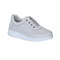 Women's white moccasins Lonza Türkiye 185177 RW010 WHITE 5256 with perforation made of genuine leather from a Turkish factory