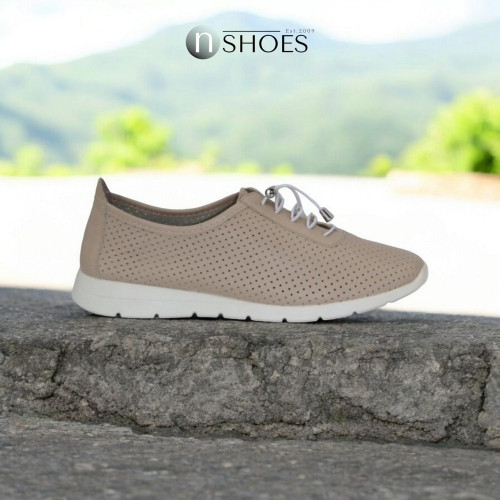 Жіночі бежеві шкіряні мокасини MaxMayar 750864 4735 з перфорацією та гумовою шнурівкою з натуральної шкіри