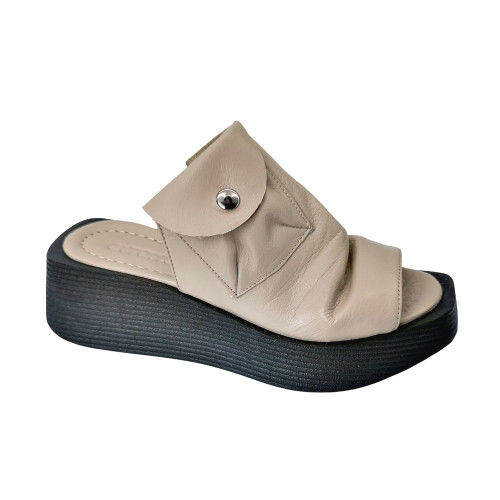 Женские бежевые шлепанцы на платформе сабо EvroModa 5782114 из натуральной кожи 4952