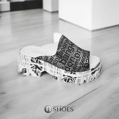 Шлепанцы женские Evromoda Турция 1110-21 4977 из натуральной кожи стильные с надписями