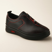 Women's black moccasins with perforation Ripka Türkiye 087-816-1-20TH 4986 made of genuine leather from a Turkish factory