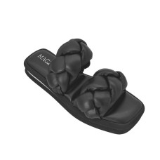 Women's black fashionable flip-flops Magza Turkey B3294-A-1686 4988 made of genuine leather with two wide intertwined stripes in the form of braids