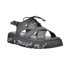 Women's black sandals Ripka Türkiye 165-2575-3555-63 5004 made of genuine leather on a platform with lacing