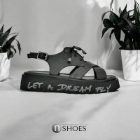 Женские черные босоножки Ripka Турция 165-2575-3555-63 5004 из натуральной кожи на платформе со шнуровкой