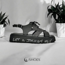 Жіночі чорні босоніжки Ripka Туреччина 165-2575-3555-63 5004 із натуральної шкіри на платформі зі шнурівкою