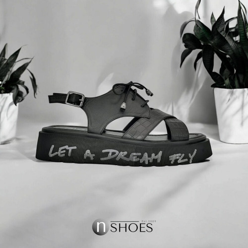 Women's black sandals Ripka Türkiye 165-2575-3555-63 5004 made of genuine leather on a platform with lacing