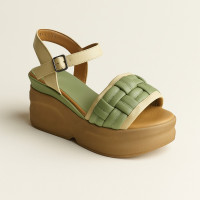 Босоножки женские Ripka Турция 10037 R2914-12 AVOKADO салатового цвета на танкетке из натуральной кожи