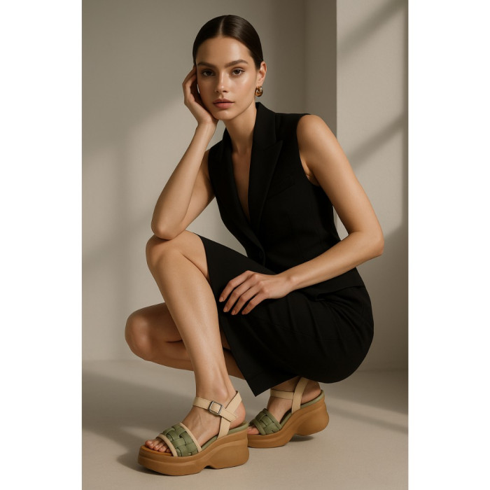 Buy green women’s leather sandals Ripka 10037 R2914-12 AVOKADO with wedge heel at N-SHOES