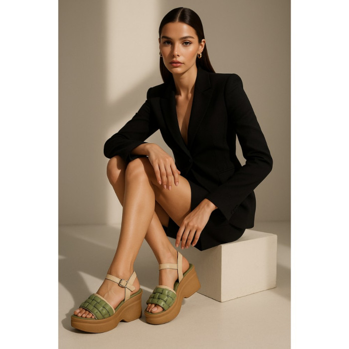 Buy green women’s leather sandals Ripka 10037 R2914-12 AVOKADO with wedge heel at N-SHOES