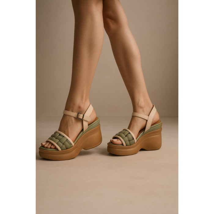 Buy green women’s leather sandals Ripka 10037 R2914-12 AVOKADO with wedge heel at N-SHOES