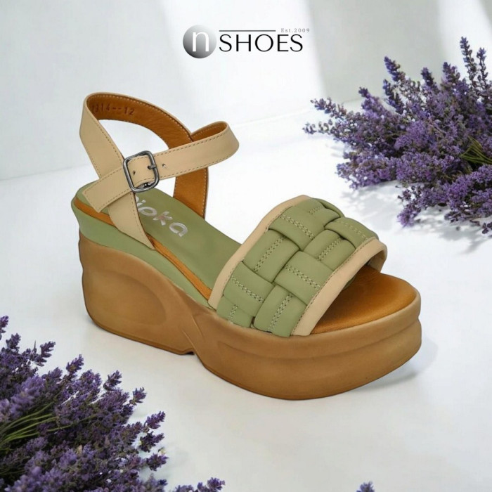 Buy green women’s leather sandals Ripka 10037 R2914-12 AVOKADO with wedge heel at N-SHOES