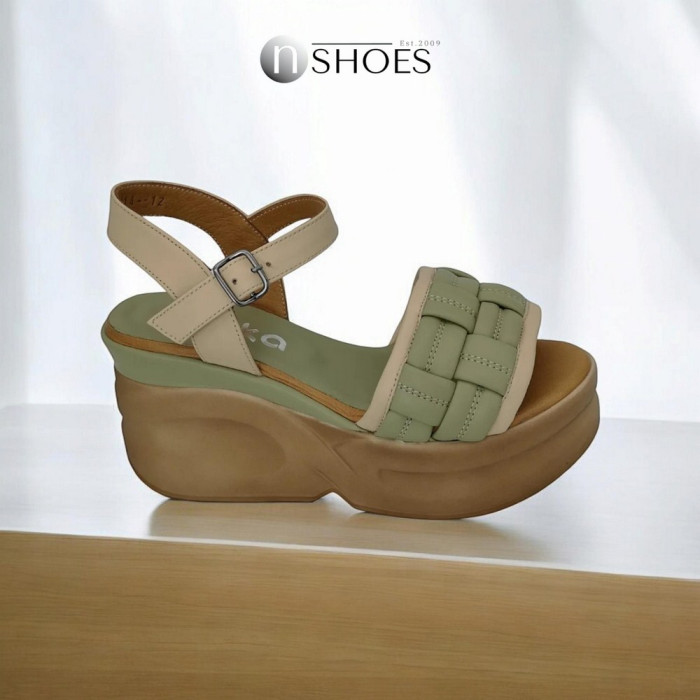 Buy green women’s leather sandals Ripka 10037 R2914-12 AVOKADO with wedge heel at N-SHOES