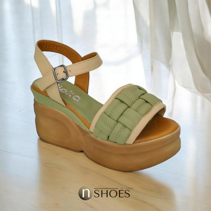 Buy green women’s leather sandals Ripka 10037 R2914-12 AVOKADO with wedge heel at N-SHOES