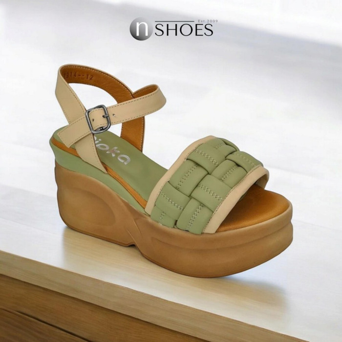 Buy green women’s leather sandals Ripka 10037 R2914-12 AVOKADO with wedge heel at N-SHOES