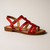 Босоножки женские Contes Польша 536 CZERWONY CAL 5011 красного цвета из натуральной кожи