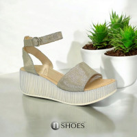 Women's beige platform sandals Lesta Poland 261-1274-1-76B6 5017 made of genuine leather from a Polish factory