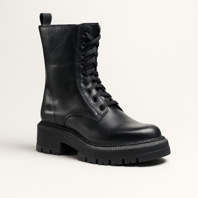 Women's black demi seasonal high boots Lasocki RST-BONN-01 Black 5345 tractor sole discounted leather high boots from the Polish brand