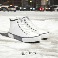 Женские модные белые высокие кеды ботинки Big Star Shoes II274158 White 5350 на зиму с утеплением по скидке 39 размер оп польского бренда