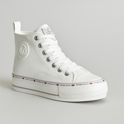 Женские белые высокие кеды Cross Jeans KK2R4044C White 5351 на осень и зиму