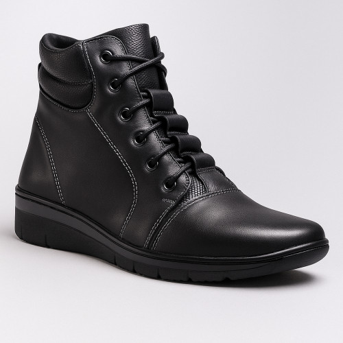 Жіночі шкіряні зимові черевики Helios 562 Czarny 011 5411 з натуральної шкіри з утепленням з натуральної вовни від польського виробника