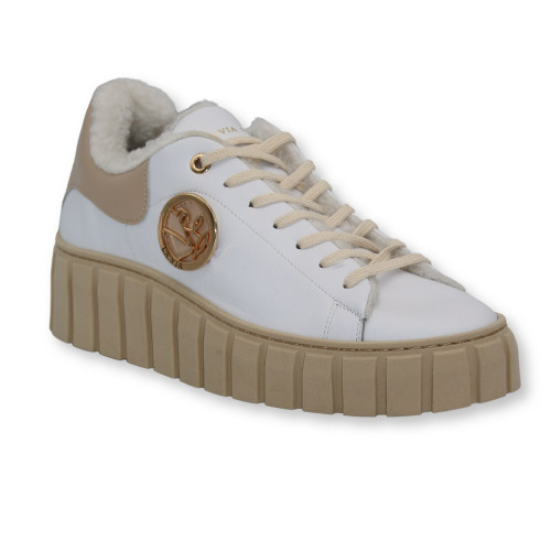 Women's white-beige leather sneakers La Via hanza-67 rosella bialo bezowa winter 5413
