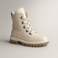 Women's beige leather winter boots Steizer z711 552 5426 made of genuine leather and wool from a Polish manufacturer