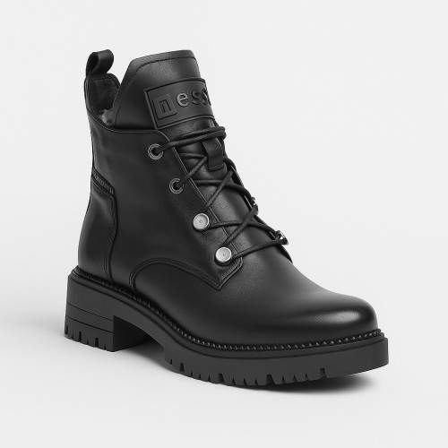 Women's black leather winter boots Nessi 20748 czarny 1 5434 made of genuine leather and wool from a Polish factory