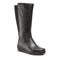 Women's black leather demi seasonal Go Soft WI23-WARUNA-06 Black 5437 wide leg leather boots from the European brand