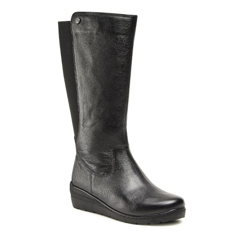 Women's black leather demi seasonal Go Soft WI23-WARUNA-06 Black 5437 wide leg leather boots from the European brand Women's black leather demi seasonal Go Soft WI23-WARUNA-06 Black 5437 wide leg leather boots from the European brand