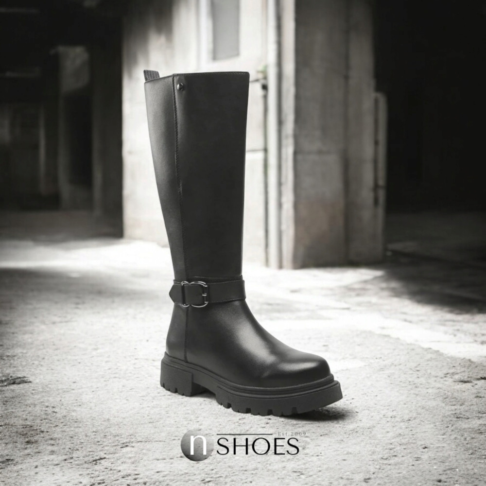 Женские черные кожаные сапоги демисезонные Lasocki (Польша) модель 5438