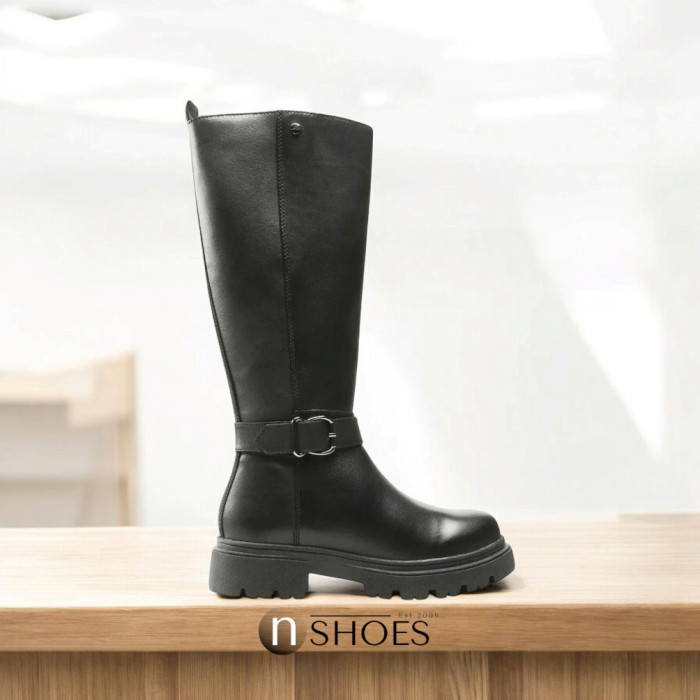 Женские черные кожаные сапоги демисезонные Lasocki (Польша) модель 5438