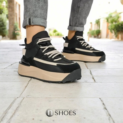 Women's black fashionable leather sneakers Lonza 179102 23023-1 5441 for spring