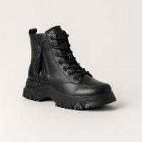 Женские модные черные ботинки Lonza 179615 a-23-6510 black 5447 демисезонные со скидкой из натуральной кожи