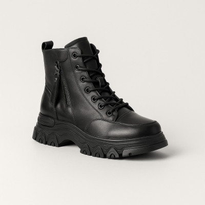 Женские модные черные ботинки Lonza 179615 a-23-6510 black 5447 демисезонные со скидкой из натуральной кожи