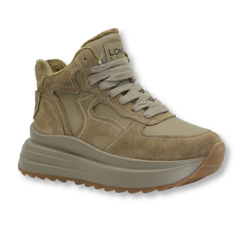 Women’s leather sneakers Lonza 179728 obj-133 khaki for mid-season