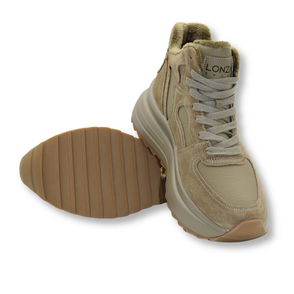 Women’s leather sneakers Lonza 179728 obj-133 khaki for mid-season