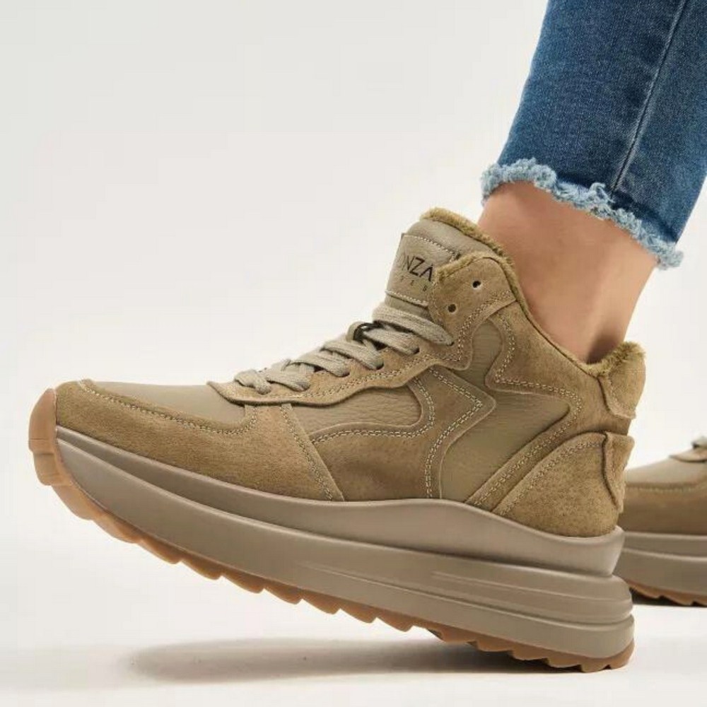Women’s leather sneakers Lonza 179728 obj-133 khaki for mid-season