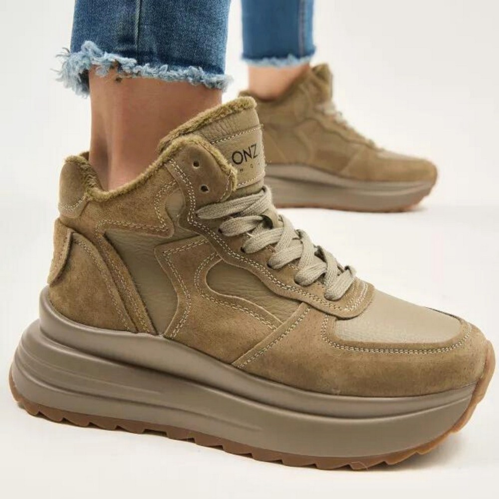 Women’s leather sneakers Lonza 179728 obj-133 khaki for mid-season