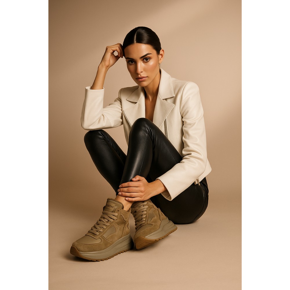 Women’s leather sneakers Lonza 179728 obj-133 khaki for mid-season