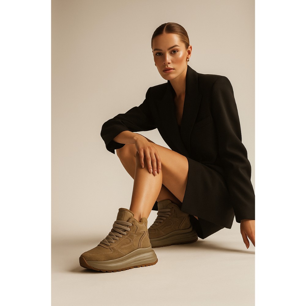 Women’s leather sneakers Lonza 179728 obj-133 khaki for mid-season